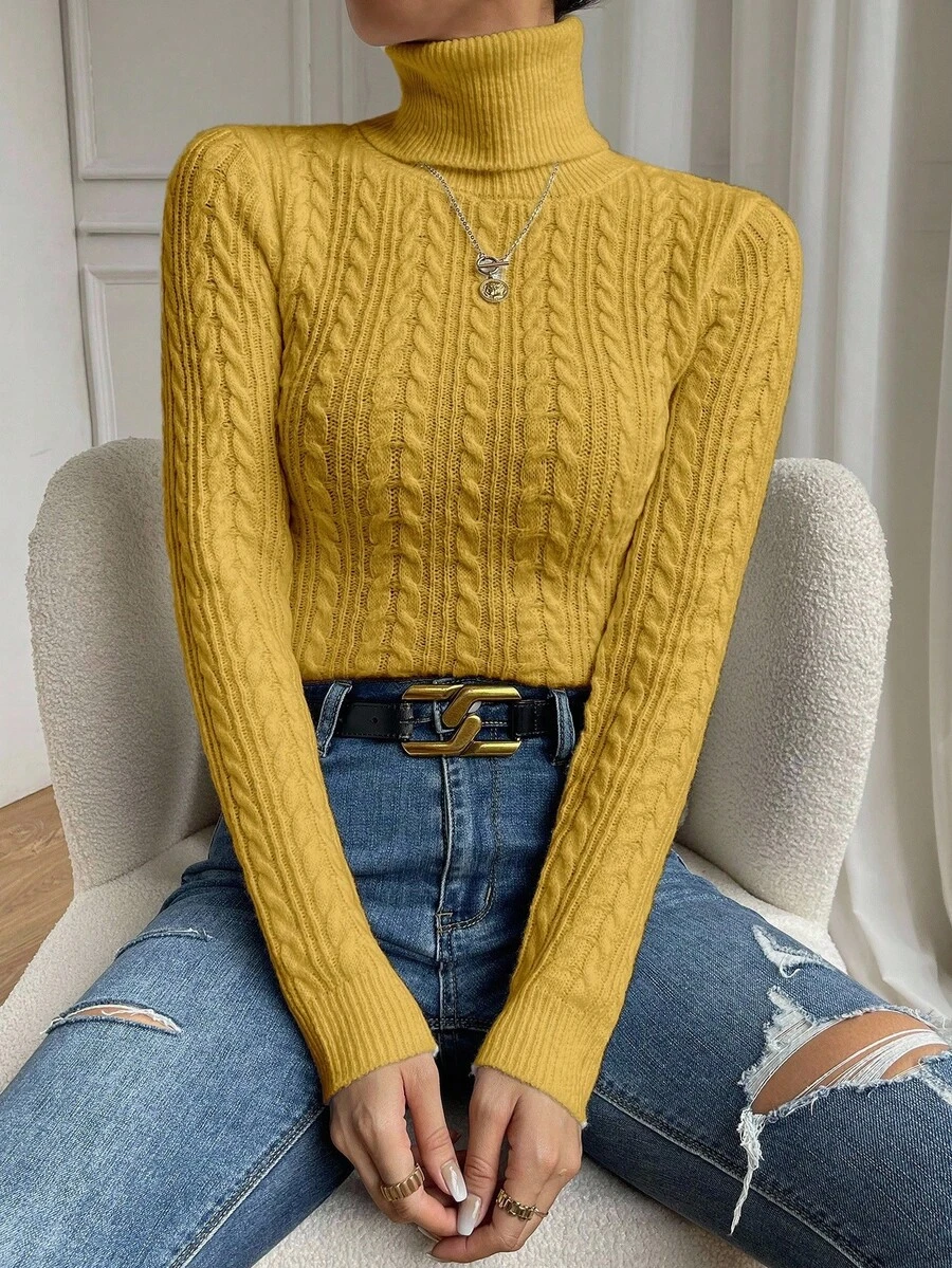 EMERY ROSE 秋冬休闲纯色高领毛衣 - 黃色 - 查看 1