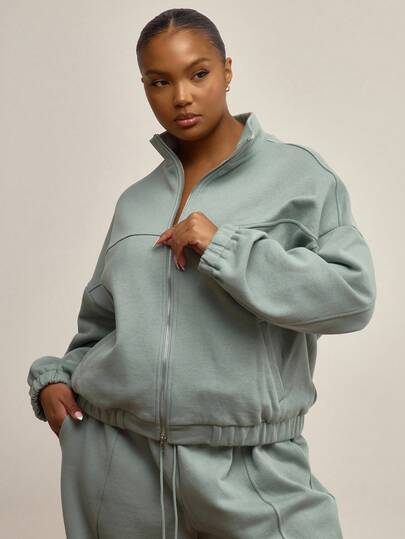 MUSERA Sudadera con cremallera y cuello alto con detalle de costura, talla grande, para uso diario, linda, casual, cómoda