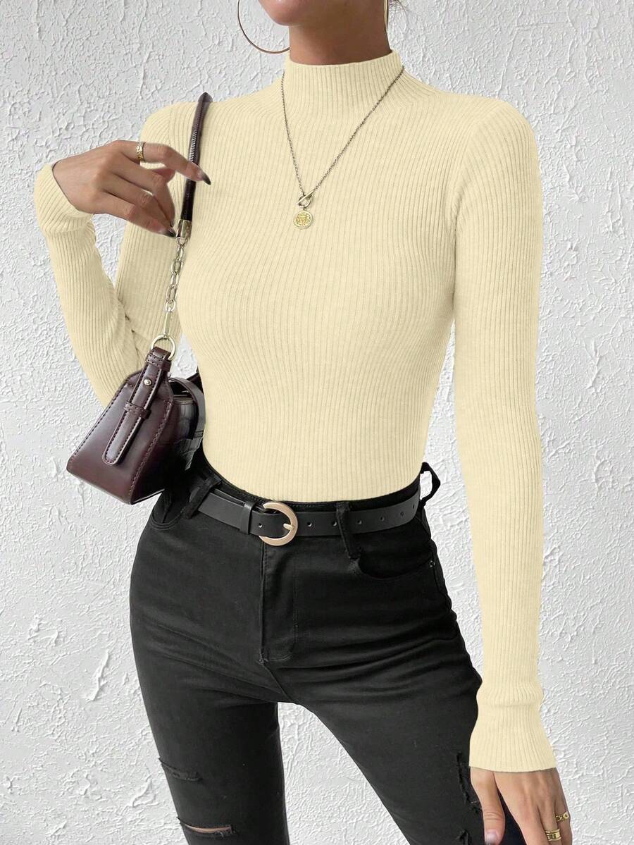 Almamuse Women's Solid Color Turtleneck Long Sleeve Fitted Sweater, Autumn/Winter