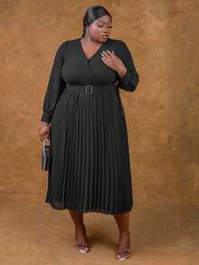 CurvyTilda Váy thu Tildaharris dành cho nữ, váy dài tay màu trơn thời trang mùa đông đa năng, cỡ lớn, phù hợp với dáng người - màu đen - Xem 1