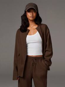 Athîral كاردجان نسائي طويل الأكمام فضفاض مريح وعملي للخريف والشتاء، كاردجان دافئ للنساء في فصلي الخريف والشتاء - بني - مشاهدة 4