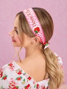 Strawberry Shortcake X SHEIN 2 chiếc băng đô cài tóc họa tiết hoa dành cho nữ, kiểu dáng thời trang, đa năng dùng được hàng ngày và trong các kỳ nghỉ, băng đô kiểu khăn xếp, phụ kiện tóc và túi xách, khăn quàng cổ, ý tưởng quà tặng. - Đỏ - Xem 6