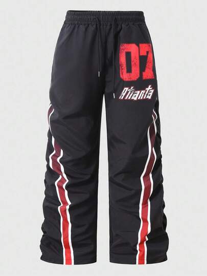 Street Life Herren Lässig Jogginghose, auffälliges rot-weißes Streifendesign, "07" Aufdruck, geeignet für den täglichen Gebrauch