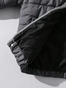 1pc Men's Winter Casual Grey Cotton Jacket,School Sporty Stand Collar Hooded Loose Fit Long Sleeve Padded Quilted Pockets Versatile Outdoor Outwear - Grey - View 6