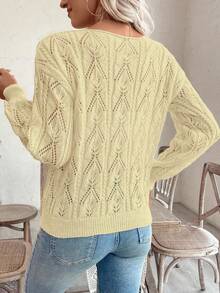 EMERY ROSE Suéter holgado con escote descubierto, estampado floral hueco, estilo casual de vacaciones