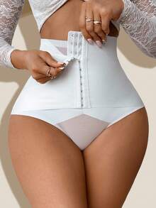 1 件女式高腰塑身短裤，紧身束腰，性感网眼提臀塑身裤 - 白色 - 查看 6