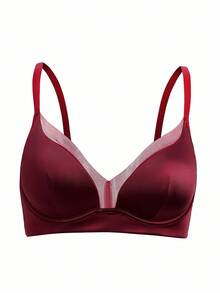 1pc Women's Mesh Patchwork Comfortable Underwire Bra - Burgundy - View 3