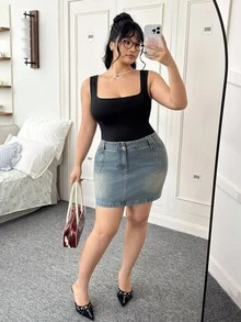 CovetEZ 大碼素色大露背背心連體衣