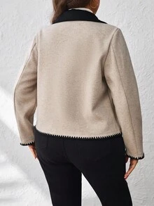 EMERY ROSE Áo khoác ngoài tay dài cổ khoét khoét thoải mái cho nữ, cỡ lớn, mùa thu/đông - Màu Khaki - Xem 2