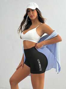 Velisys Velisys 2件組字母印花高腰無縫運動短褲 健身房保守運動緊身褲 女款瑜伽收腹褲 黑色深紅色 夏季 - 彩色 - 查看 8