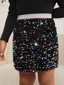 SHEIN 节日派对郊游聚会圣诞节亮片紧身迷你裙、派对礼服 - 黑色 - 查看 4