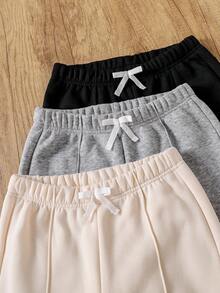 Sparklyn 3 件套青少年女孩休闲直筒裤，加厚保暖内衬，蝴蝶结抽绳，百搭款式，秋冬 - 彩色 - 查看 7