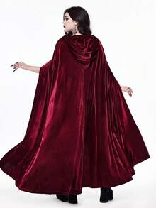 ROMWE Goth Gothic Vintage Dark Red Oversized Hat & Mysterious Cape, Suitable For Halloween