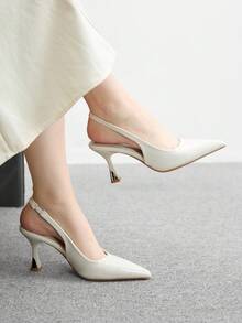 CUCCOO BIZCHIC 尖头细高跟露背米色性感时尚通勤办公室女士百搭女式高跟鞋 - 米色 - 查看 1