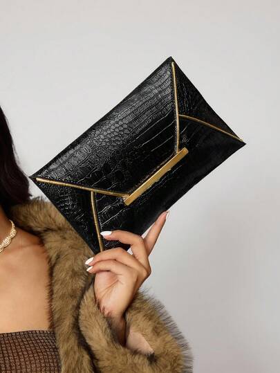 CUCCOO SZL Crocodile Pattern, Marble Pattern, Minimalist, Fashionable, Casual PU, Solid Color Clutch Envelope Bag, Elegant Clutch Bag For Women, Fashionable Clutch Bags For Woman