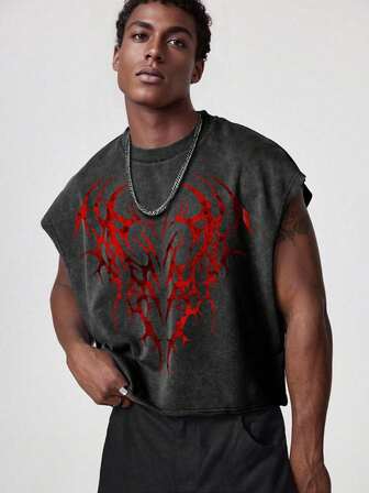 Street Life Acid-Washed Design Round Neck Fashionable Short Tank Top, Summer