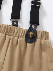 Souflis Souflis 2pcs Baby/Toddler Boys Polka Dot Long Sleeve Bow Tie Shirt With Comfortable Bib Pants Gentleman Outfit, Suitable For Casual, Formal, Party, Halloween, Christmas Occasions Baby Boy Gentleman Outfit Toddler Tuxedo Set Baby Boy Suit Set Infant Classic Bib Pants Baby Boys Holiday Wedding Dress