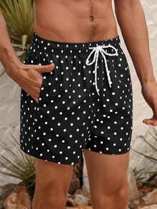 Manfinity VDAYZ Men's Beach Shorts Couples Matching Swimwear Drawstring Waist Front Tie Pocket Black And White Allover Print Resort Casual Hawaiian - Black and White - View 5