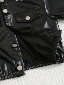 2 件套婴儿男童/女童休闲舒适百搭立领长袖厚 PU 夹克和休闲工装裤套装，适合冬季 - 黑色 - 查看 4