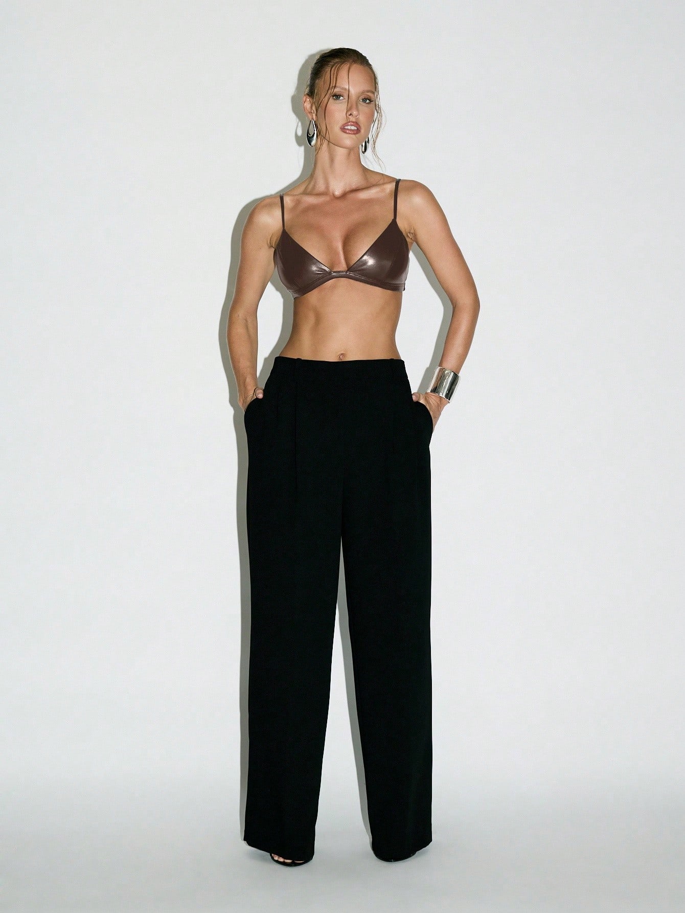 KIZN Faux Leather V Neck Bralette