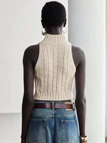 Lumivelle 2025 Women's Autumn/Winter New Fashion Twist Knit Turtleneck Sleeveless Sweater Vest - Apricot - View 2
