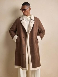 AKNOTIC 男士时尚长袖仿皮草外套，秋冬季、圣诞节、新年魅力之选 - 棕色 - 查看 4