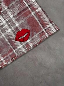 Manfinity EMRG Camicia casual da uomo a maniche corte con motivo a quadri e bottoni, stile retrò