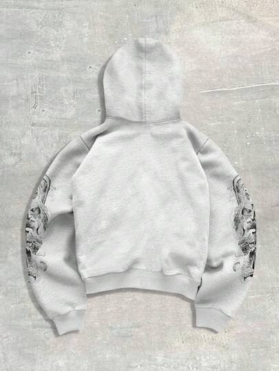 Street Life Sudadera con capucha con cremallera y estampado de cruz y figura para hombre, otoño