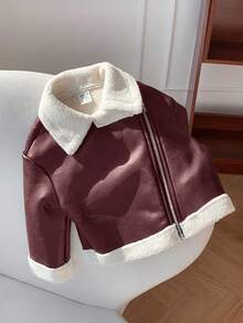 SHEIN Baby Mädchen Herbst/Winter süße vielseitige Farbblock Jacke mit Thermofutter