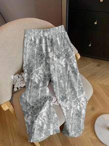 SHEIN EZwear Casual Street Style Faux Washed Tree Branch Camouflage All-Over Print Loose Women's Wide Leg Pants, Suitable For Early Autumn, Street Vintage Retro Style, Sexy, Cute, Y2K Coconut Girl, Boho, Hippie Style, Music Festival, Suitable For Autumn/Winter