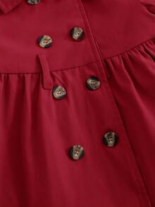 SHEIN Baby Girl Khaki Thermal Lined Long Coat With Lapel Collar, Casual & Cute, Autumn/Winter