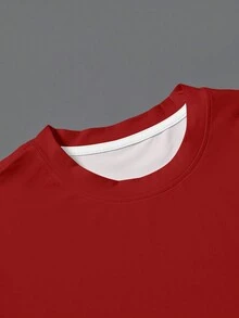 Manfinity Homme 男士万圣节标语图案长袖T恤，秋季 - 酒紅色 - 查看 4