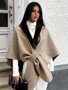 Rafferiza Women's Overcoat With Faux Fur Collar - Khaki - View 3
