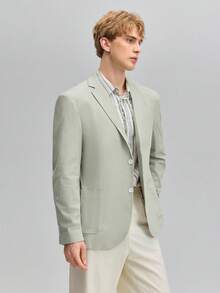 OFFICEAU Men's Spring/Autumn Lapel Neck Long Sleeve Green Casual Business Blazer Jacket, Suitable For Banquet, Events, Outings - Green - View 1