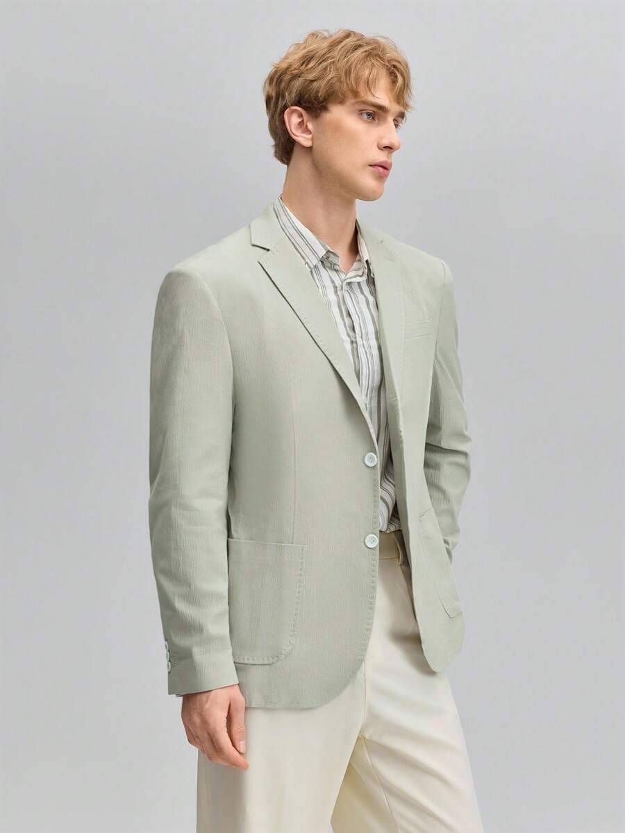 OFFICEAU Men's Spring/Autumn Lapel Neck Long Sleeve Green Casual Business Blazer Jacket, Suitable For Banquet, Events, Outings - Green - View 1