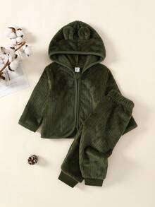 2pcs Baby Boy Casual Green Long Sleeve Top And Pants Loungewear Set - Blue - View 9