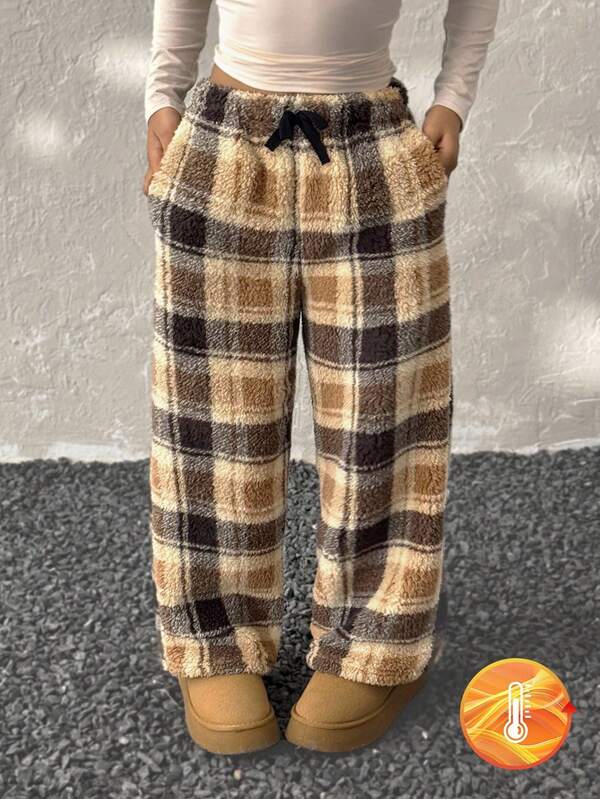 Coolane Kids Tween Girls Fall/Winter Streetwear,Casual Front Tie Plaid Long Pants,Flannels,Comfortable,Warm/ Cold Weather/ Thermal, Christmas/New Year/Thanksgiving/Party/Elegant/Chic,Fuzzy