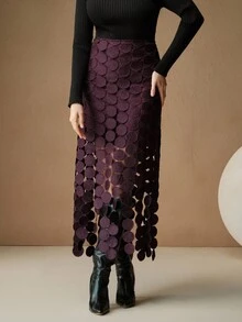 Anewsta Laser Cut Multi Circle Double Layered Skirt - Violet Purple - View 5