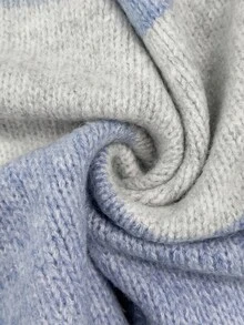 EMERY ROSE Women's Casual Contrast Color Crew Neck Knit Top With Hem Slit, Versatile For Autumn/Winter