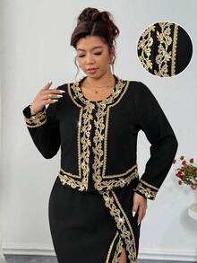 Elenzga Christmas Plus Size Women's 2 Pieces Set Poet Blouse Mesh Tassel Sheer Slip Dress Elegant Party Outfit, Vacation, Wedding, Graceful Apricot 2 Pieces Set - Black - View 8