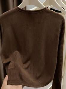 INAWLY Áo khoác cardigan dài tay màu trơn lãng mạn dành cho nữ - Cà phê nâu - Xem 5