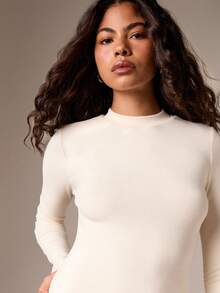 AiiRZ Vestido mini ajustado de manga larga acanalado para fiestas de otoño e invierno - Albaricoque - Ver 5