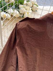 EMERY ROSE New Button-Up Long Sleeve Casual Chic Fashion Shirt For Women - Coffee Brown - View 3