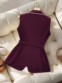 GlowEve CURVE Elegante Kontrastsaum Weste in Große Größen für den Alltag - Violett - Übersicht 2
