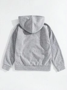 SHEIN Sudadera con capucha casual y deportiva para niños preadolescentes, 1 pieza, cómoda y versátil, cálida y muy rentable, holgada, con logo grande, patrones geométricos, bolsillo central, para otoño/invierno, adolescentes, aeropuerto, cóctel - Gris - Ver 3