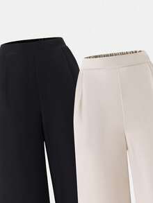 SHEIN Teen Girl Pants, Autumn/Winter New Thickened Thermal Lined Casual Straight Leg Trousers, Multi-Pack, Versatile, Bow Drawstring - Multicolor - View 2