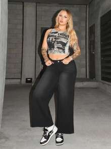 Arliah Tie-Dye Eyes Letter Print Tank Top, School - Multicolor - View 3