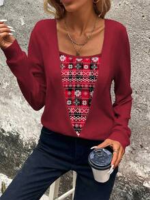 EMERY ROSE Women's New Arrival Christmas Element Graphic Print Casual Pullover Sweatshirt, Autumn/Winter - Multicolor - View 5