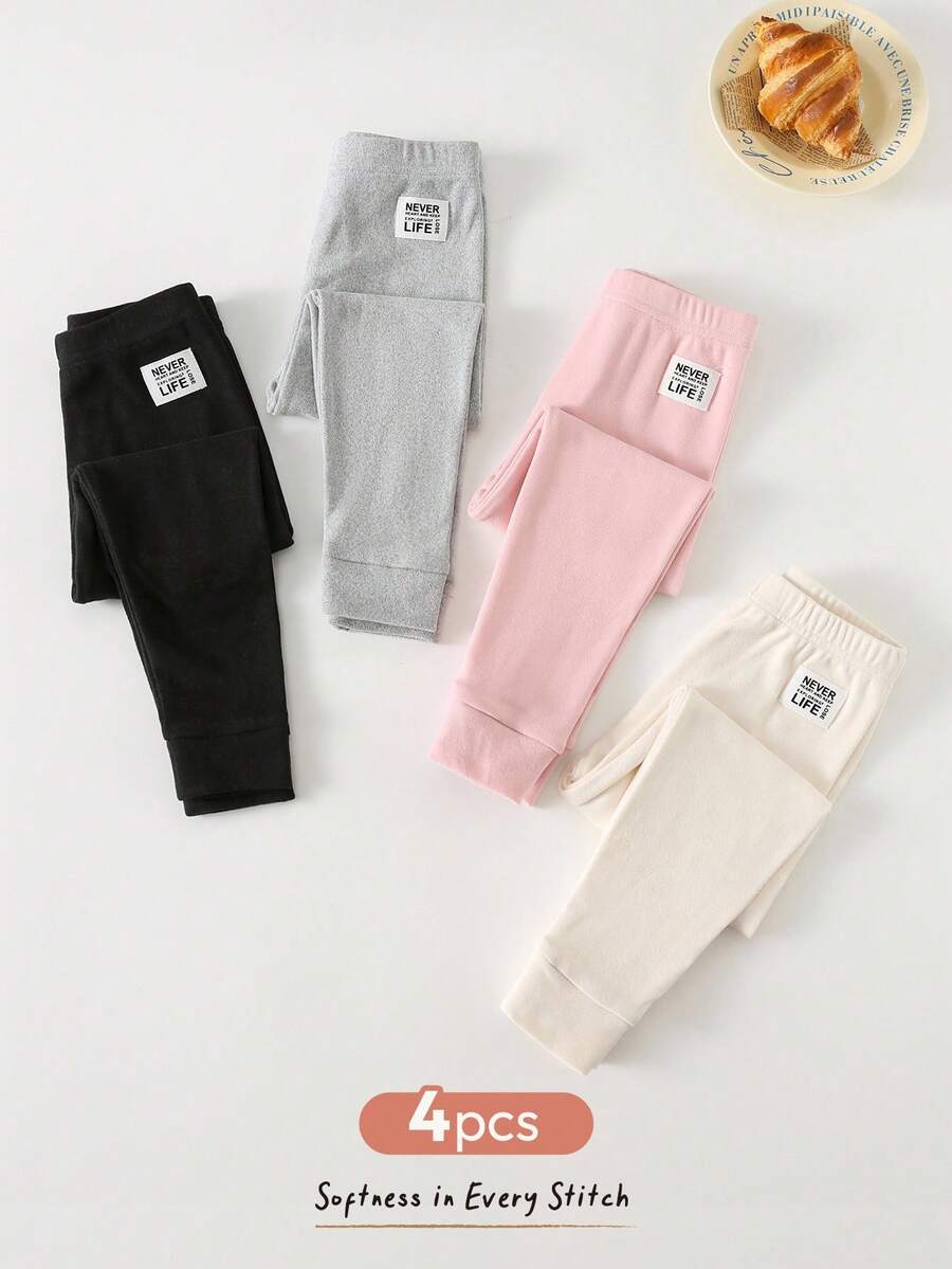 Cozy Pixies 4件套柔软针织弹力腰裤套装,字母印花针织弹力腰束脚裤4件套,幼儿男女童加厚保暖内衬卫衣和裤子,适合室内、室外、日常、运动、玩耍、派对、拍照、度假、锐舞派对、秋冬季滑雪等场合 - 彩色 - 查看 1
