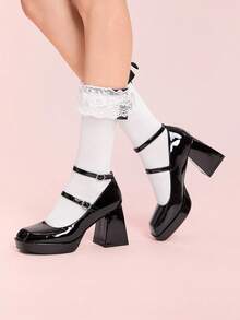 CUCCOO DOLLMOD 女士皮革方头粗跟时尚高跟鞋，适合派对和休闲穿着 - 黑色 - 查看 4